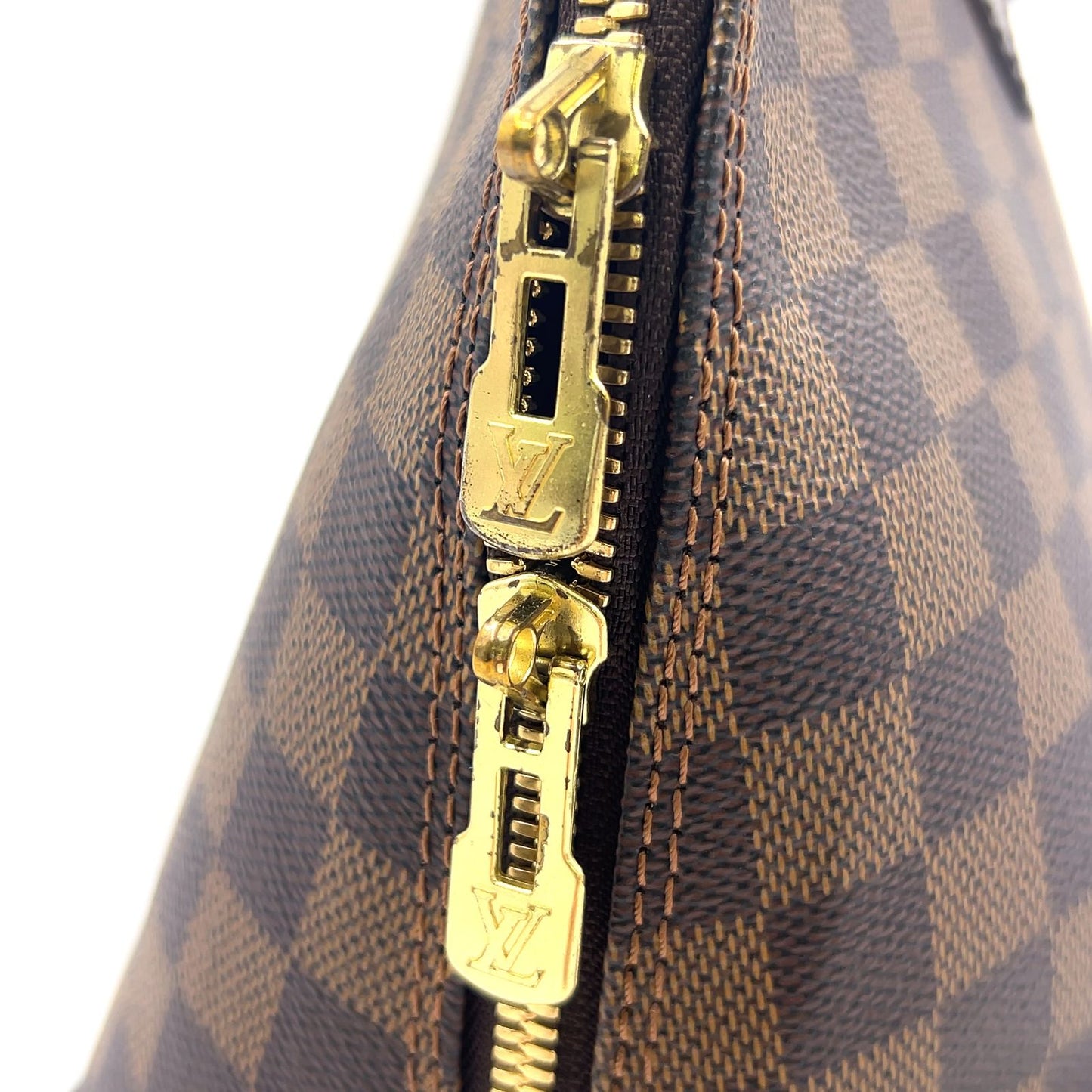 Louis Vuitton Alma PM Damier Ebene Leather Brown Handbag Gold — view 7