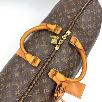 Louis Vuitton Keepall 55 Monogram Leather Brown Boston Bag Gold — view 9