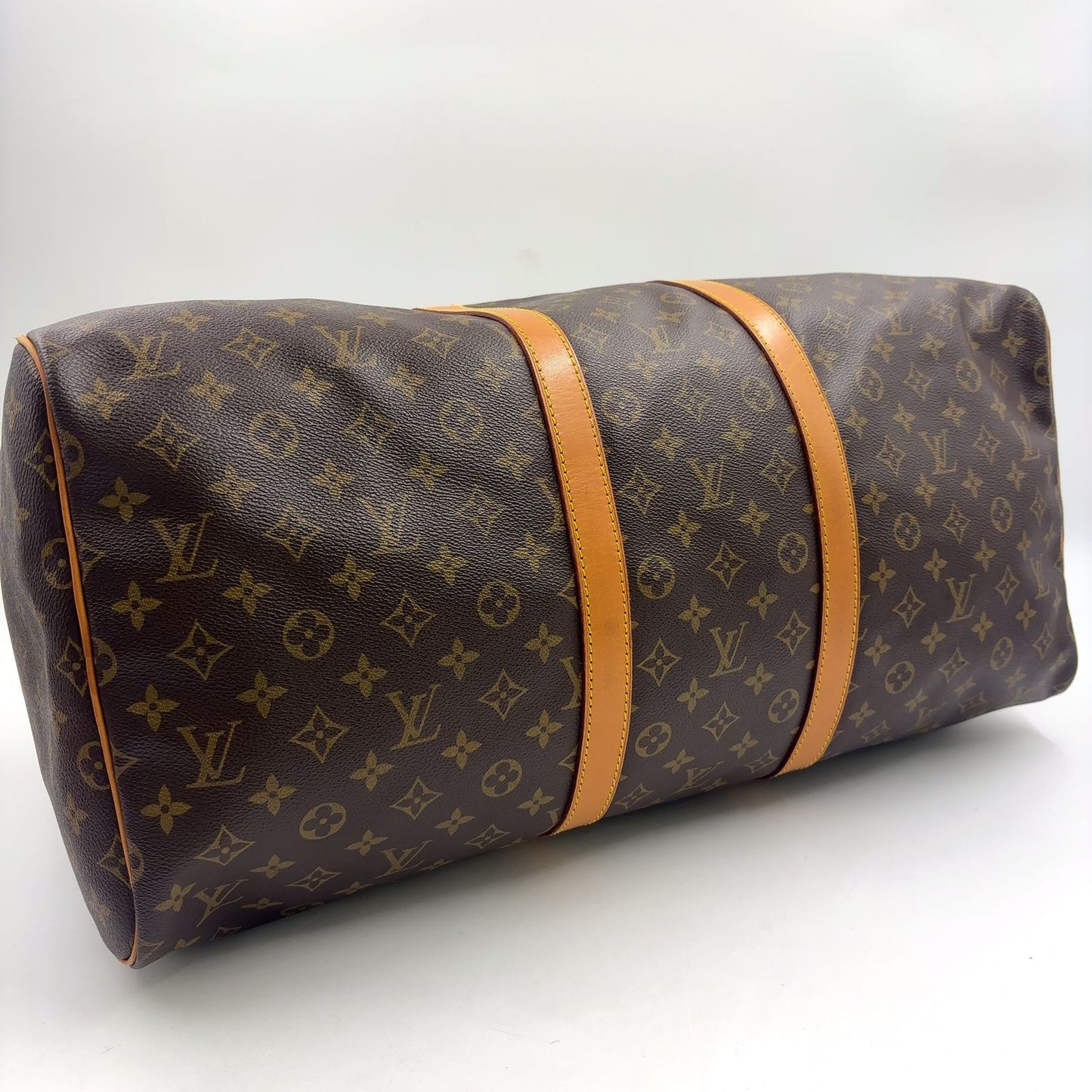 Louis Vuitton Keepall 55 Monogram Leather Brown Boston Bag Gold — view 8