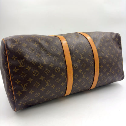 Louis Vuitton Keepall 55 Monogram Leather Brown Boston Bag Gold — view 8