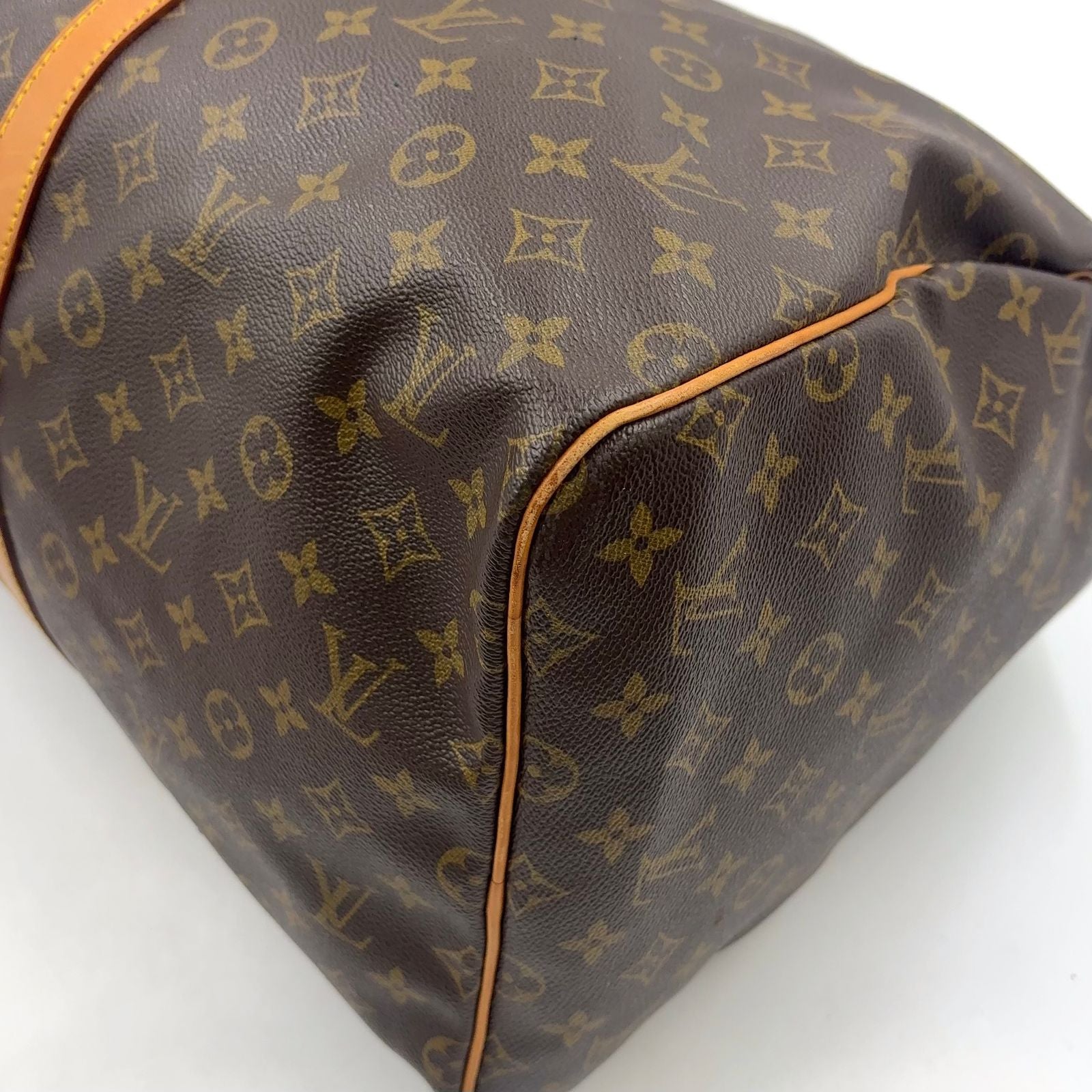 Louis Vuitton Keepall 55 Monogram Leather Brown Boston Bag Gold — view 7