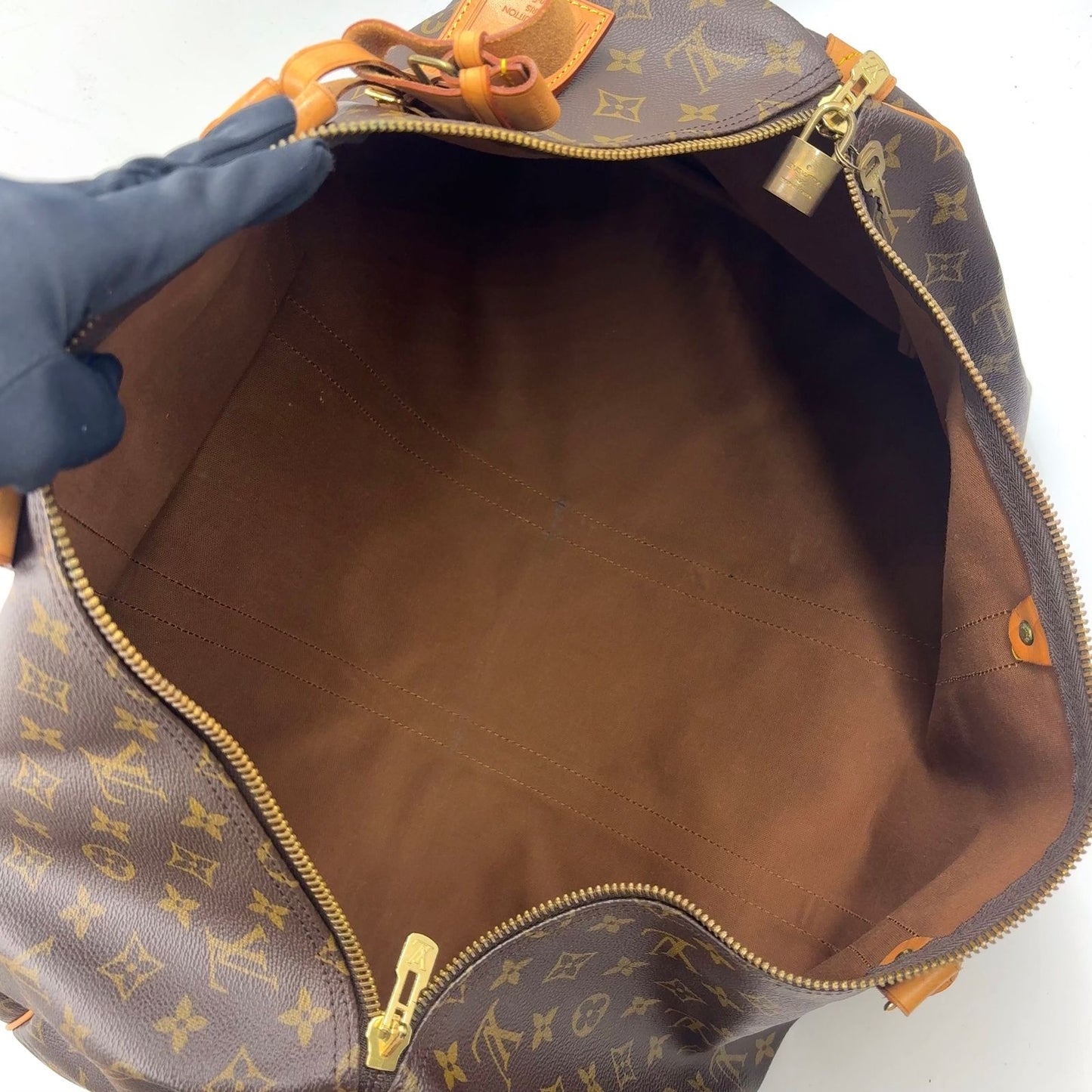 Louis Vuitton Keepall 55 Monogram Leather Brown Boston Bag Gold — view 3