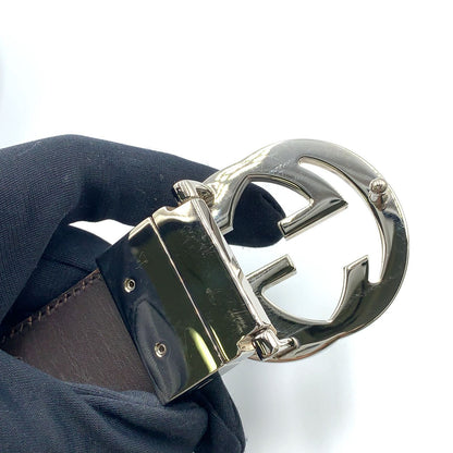 Gucci Interlocking Reversible Leather Brown Black Belt Silver — view 3