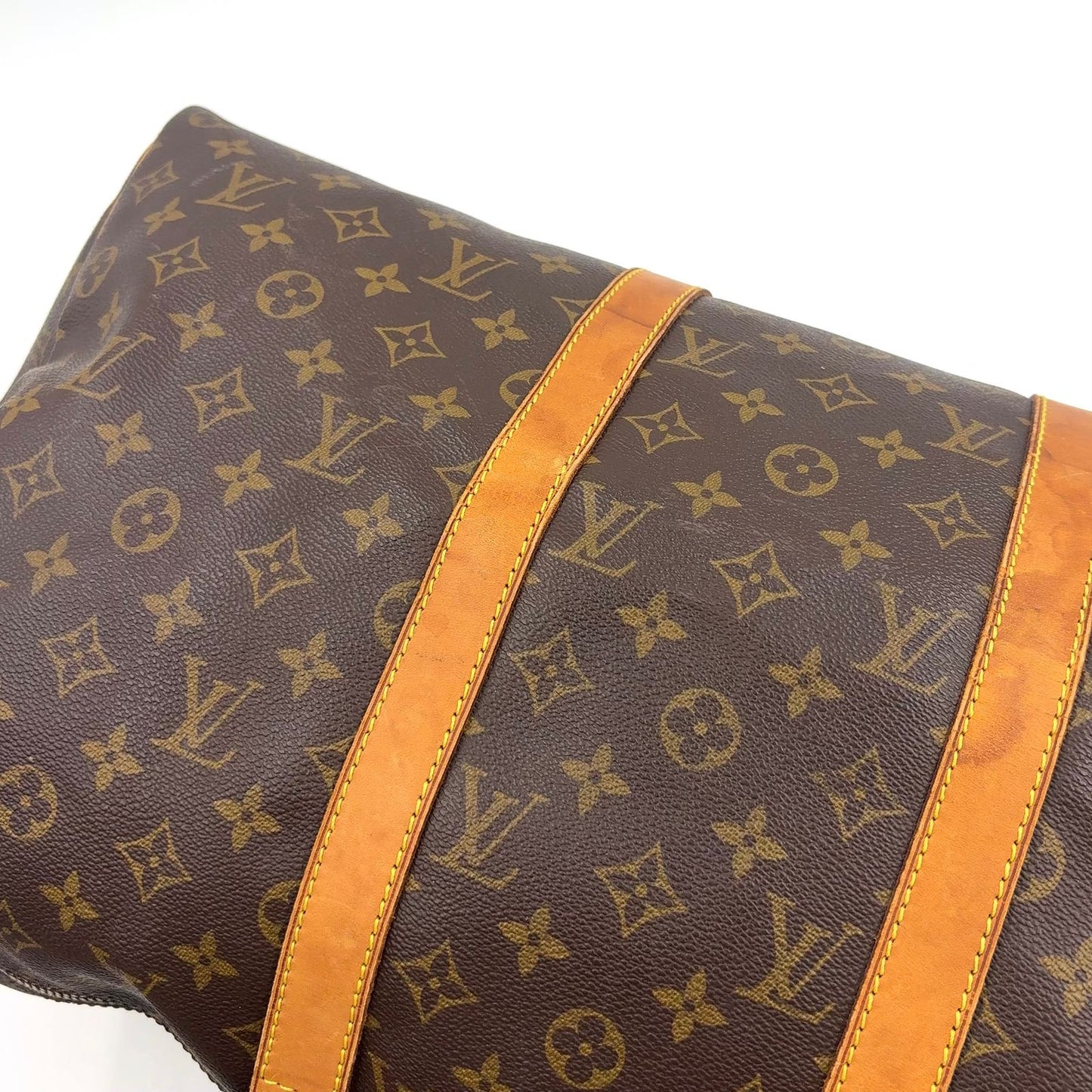 Louis Vuitton Keepall 50 Monogram Leather Brown Boston Bag Gold — view 9