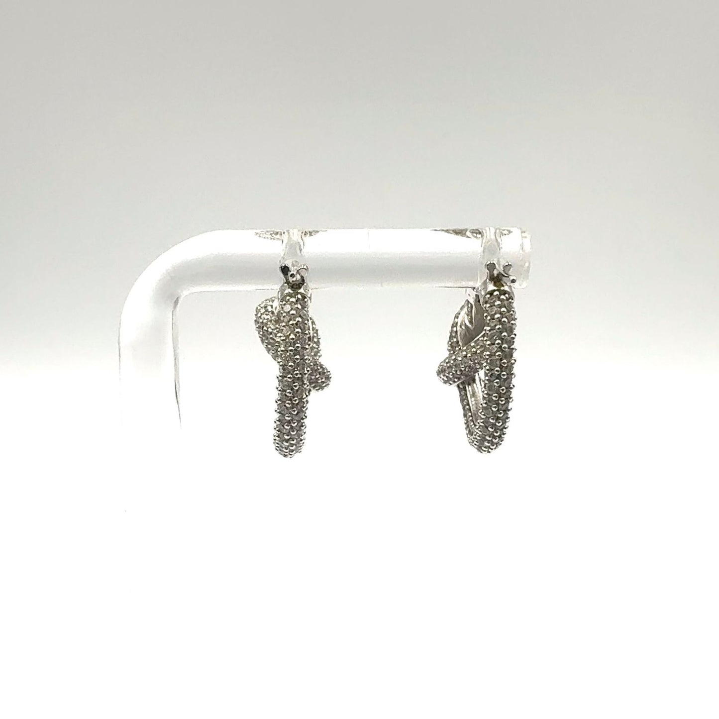 Celine Knot Sparkle Hoop Metal Crystal Silver Earrings — view 3