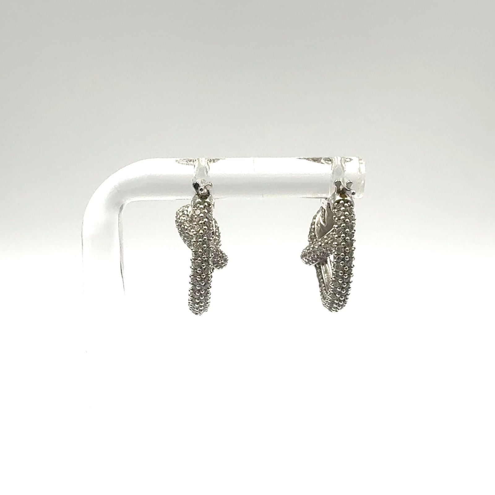 Celine Knot Sparkle Hoop Metal Crystal Silver Earrings — view 3
