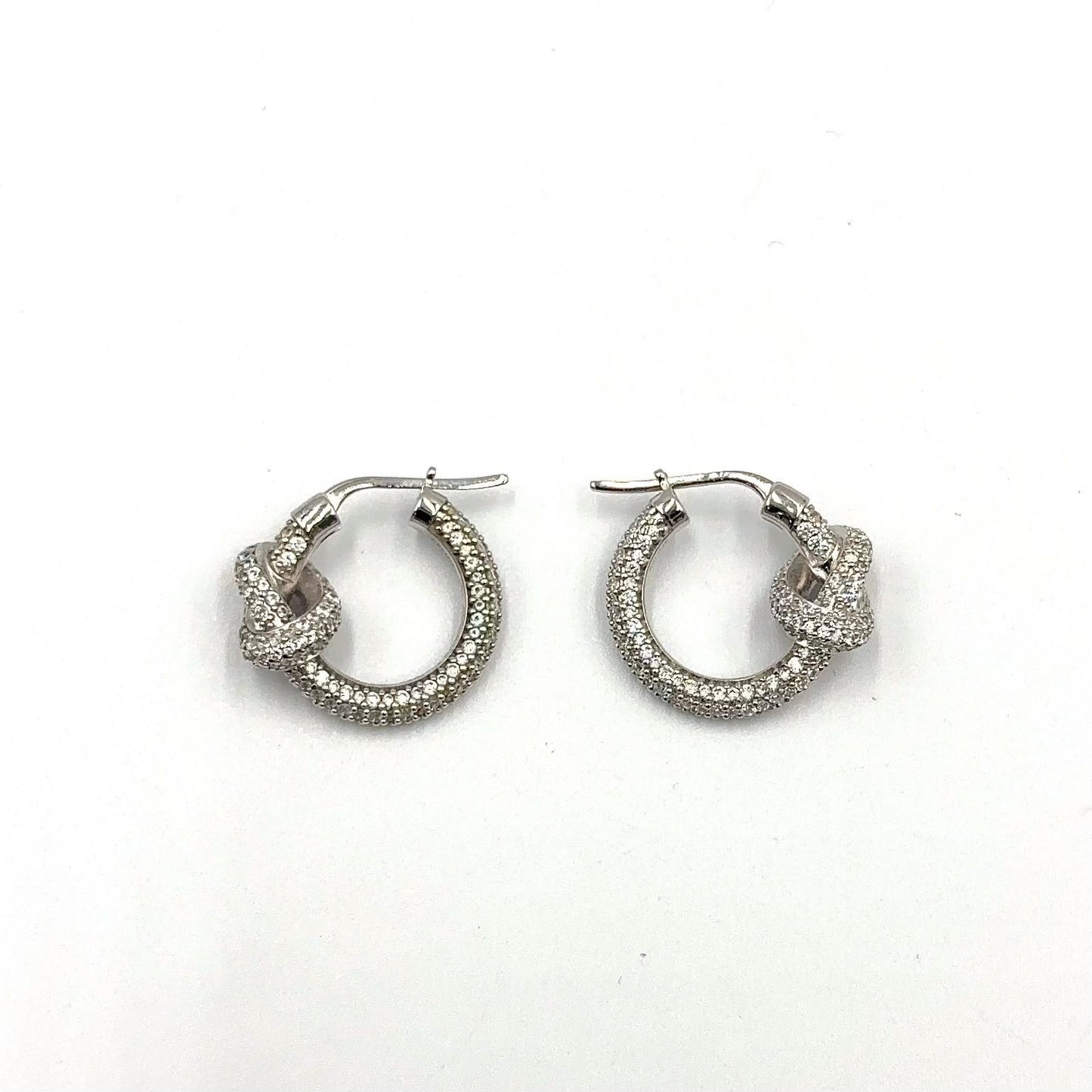 Celine Knot Sparkle Hoop Metal Crystal Silver Earrings — view 6