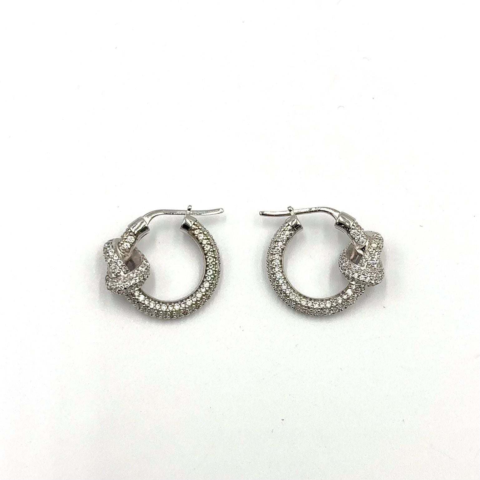 Celine Knot Sparkle Hoop Metal Crystal Silver Earrings — view 6