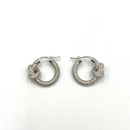 Celine Knot Sparkle Hoop Metal Crystal Silver Earrings — view 6
