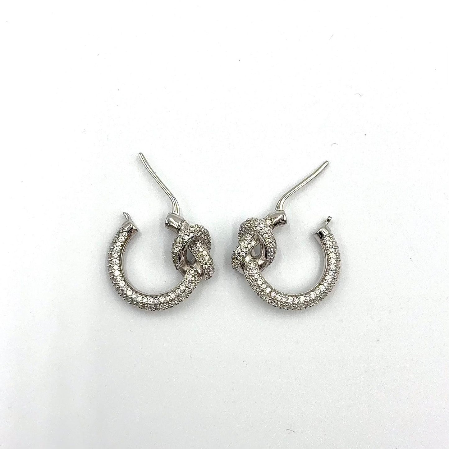 Celine Knot Sparkle Hoop Metal Crystal Silver Earrings — view 7