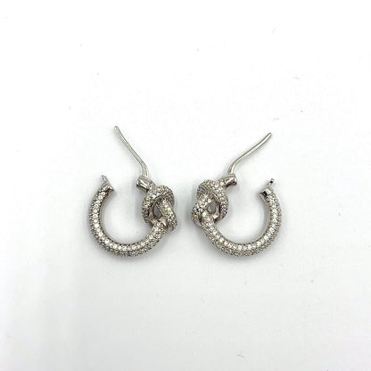 Celine Knot Sparkle Hoop Metal Crystal Silver Earrings — view 7
