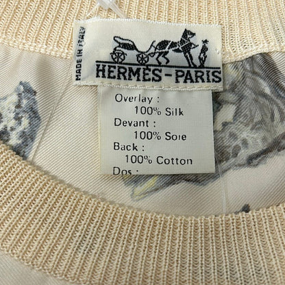 Hermes Short Sleeve Top 36 Beige Multi Silk Ore Pattern — view 3