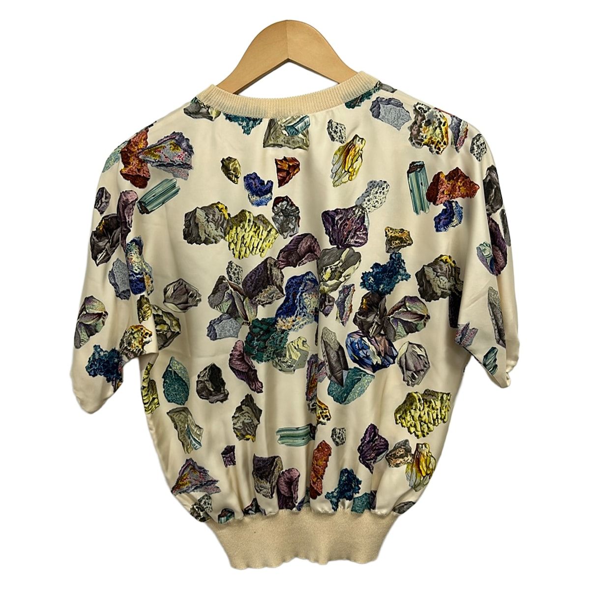 Hermes Short Sleeve Top 36 Beige Multi Silk Ore Pattern — view 2