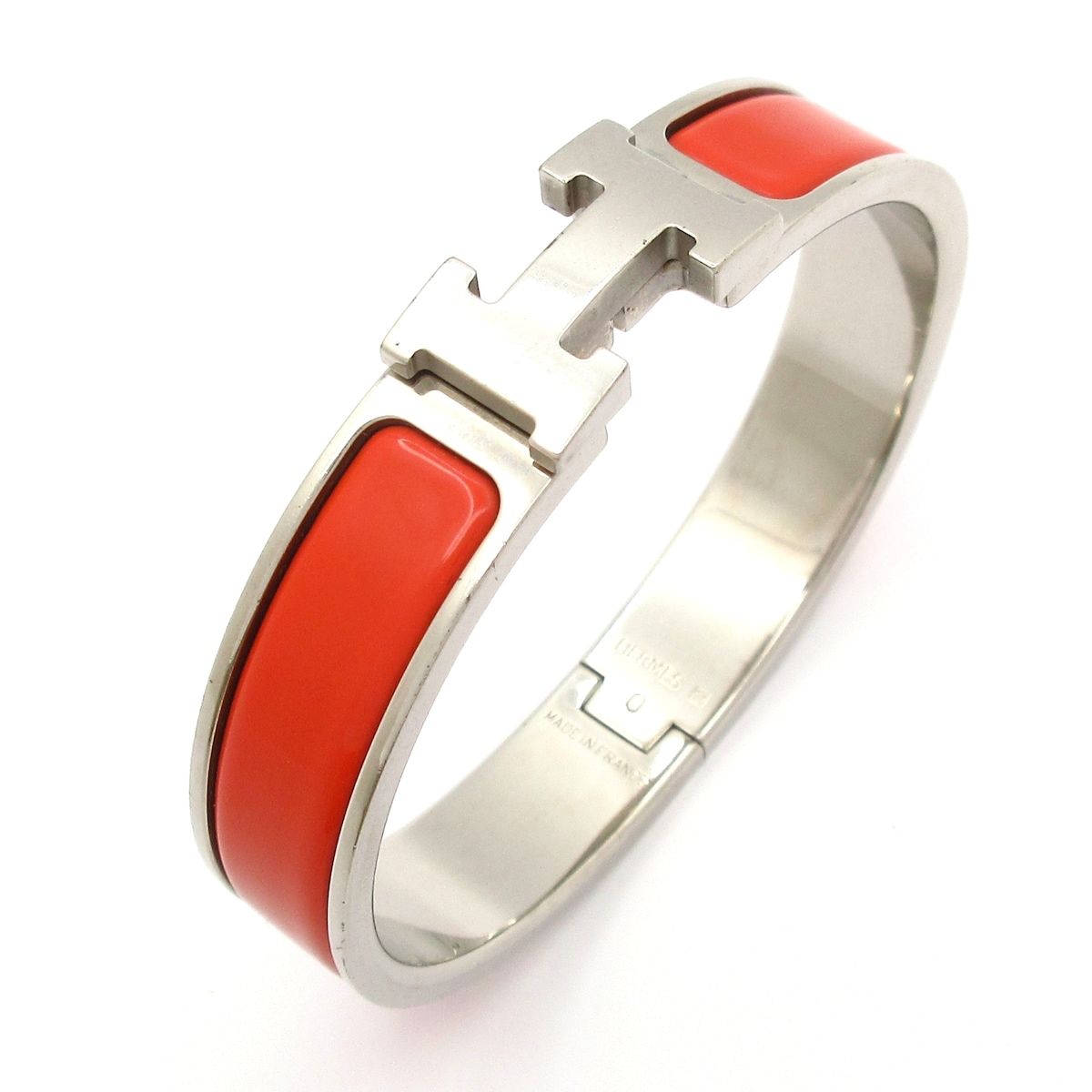 Hermes Bangle Click Silver Orange Bracelet — view 6