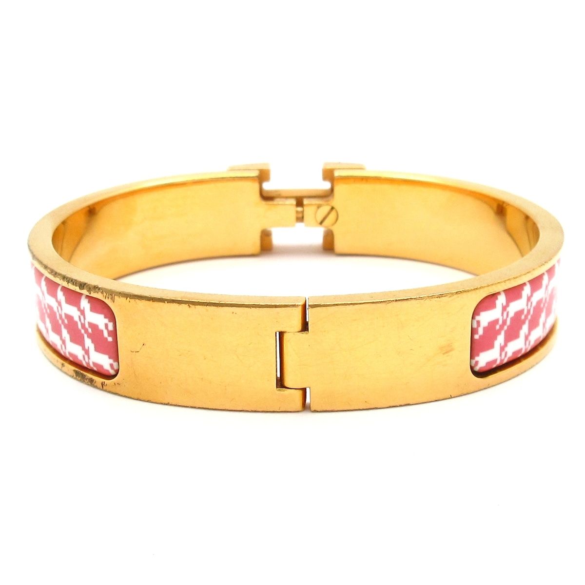 Hermes Bangle Click Gold White Pink Orange Houndstooth Bracelet — view 3