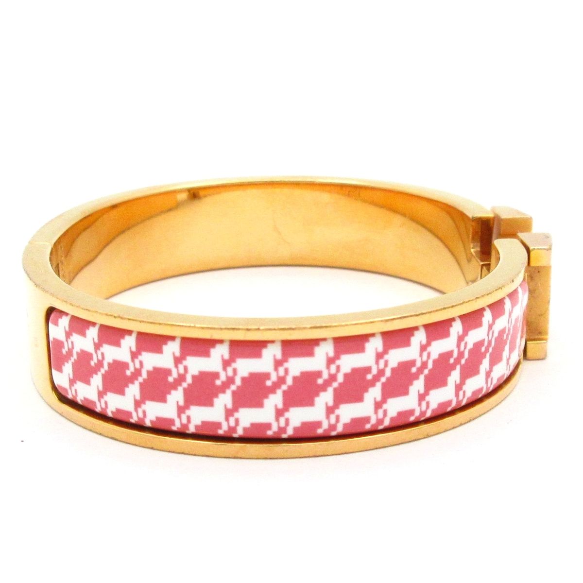 Hermes Bangle Click Gold White Pink Orange Houndstooth Bracelet — view 2