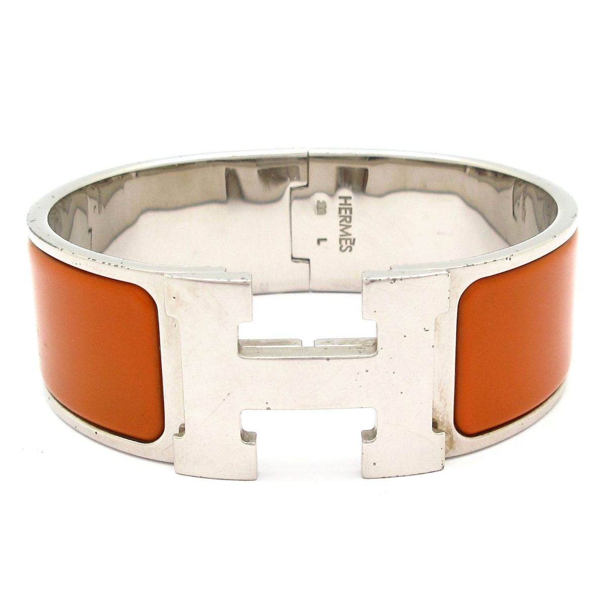 Hermes Bangle Clic Clac Silver Brown Bracelet