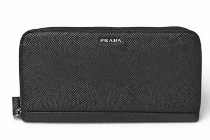 Prada Wallet Zip Around Saffiano Black