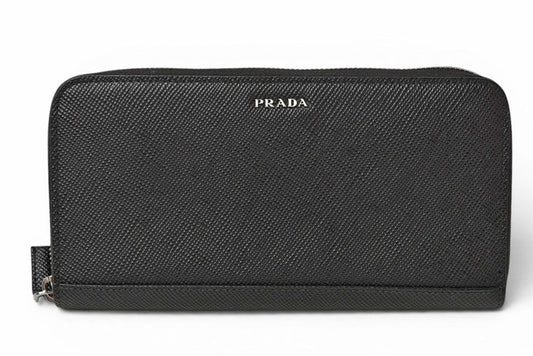 Prada Wallet Zip Around Saffiano Black