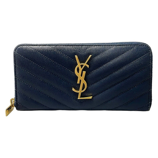 Saint Laurent Paris Wallet Navy Zip Around Leather