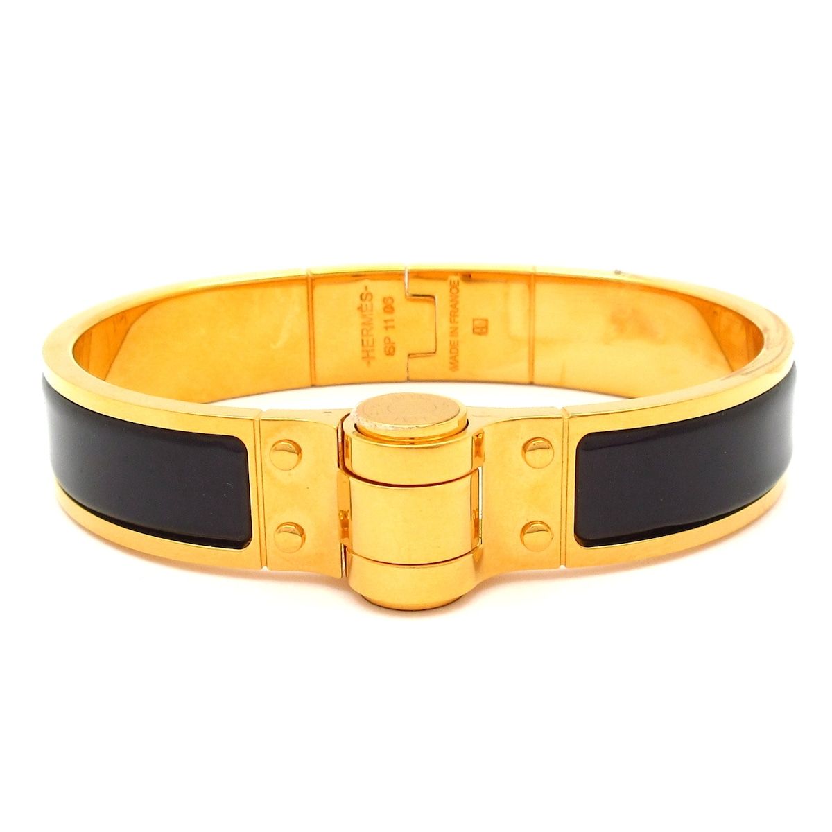 Hermes Bangle Charnier Gold Black Bracelet