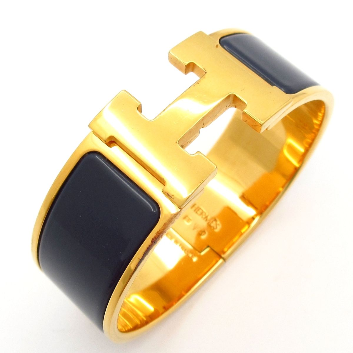 Hermes Bangle Clic Clac Gold Dark Navy Bracelet — view 6