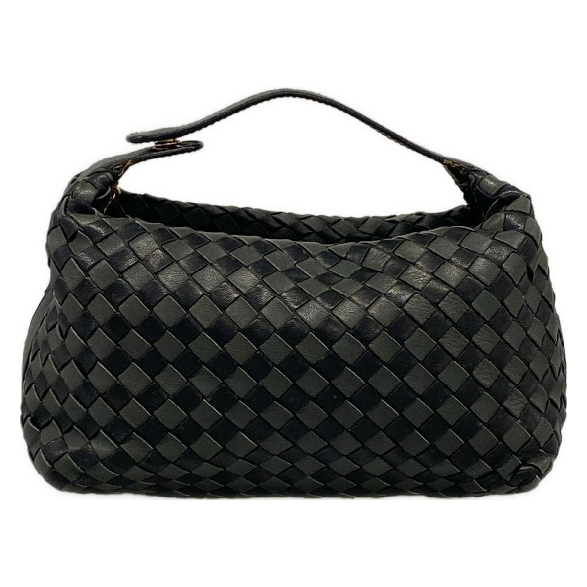 Bottega Veneta Handbag Intrecciato Black Dark Gray Leather