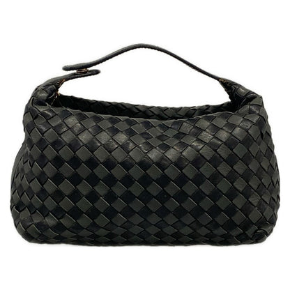 Bottega Veneta Handbag Intrecciato Black Dark Gray Leather