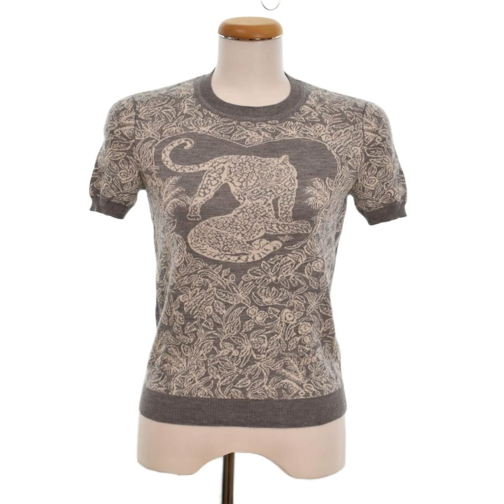 Hermes Jungle Love Knit Sweater Short Sleeve Crew Neck Pullover Cashmere Silk