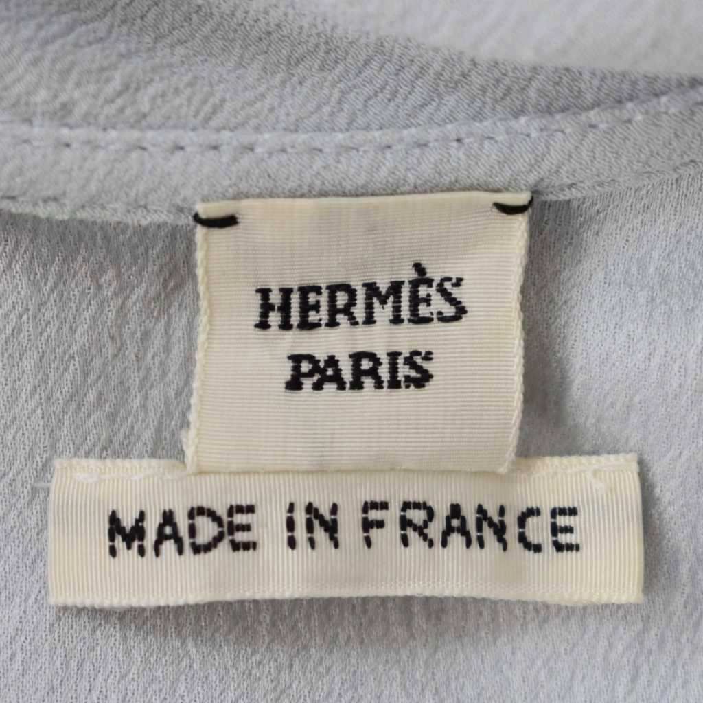 Hermes Blouse Shirt Top Bowtie Long Sleeve Logo Embroidery 34 Light Blue — view 3