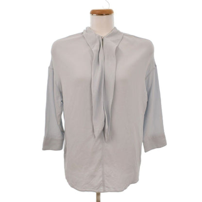 Hermes Blouse Shirt Top Bowtie Long Sleeve Logo Embroidery 34 Light Blue