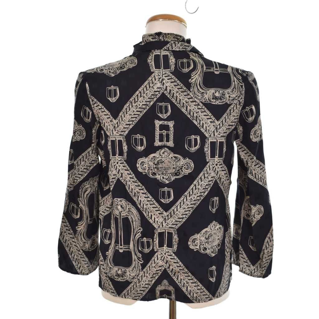 Hermes Blouse Shirt Top Long Sleeve with Belt High Neck Back Zip All Over — view 3