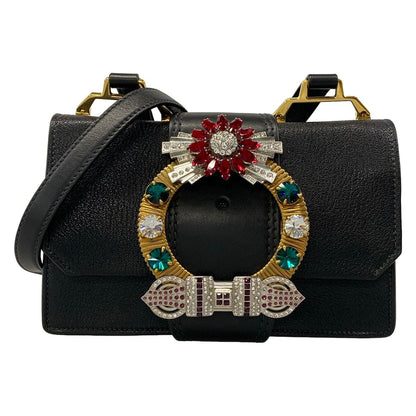 Miu Miu Shoulder Bag Madras Black Bijuu Leather