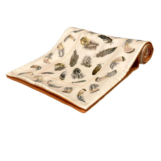 Hermes Scarf Ivory Orange Multi Feather Pattern Angora Silk
