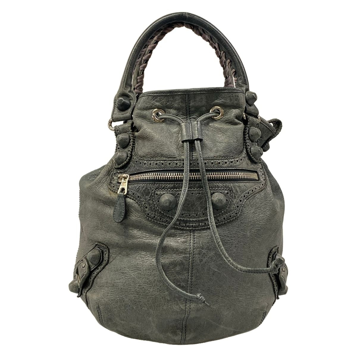 Balenciaga Handbag Giant Pom Green Gray Leather