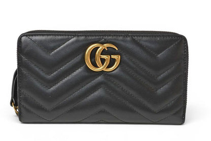 Gucci Wallet GG Marmont Zip Around Leather Black
