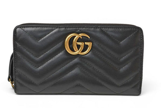 Gucci Wallet GG Marmont Zip Around Leather Black
