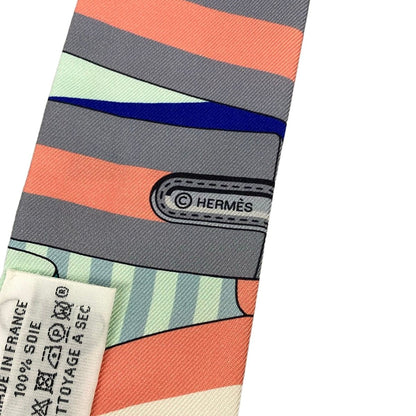 Hermes Scarf Twilly Light Gray Blue Green Multi Ribbon — view 2