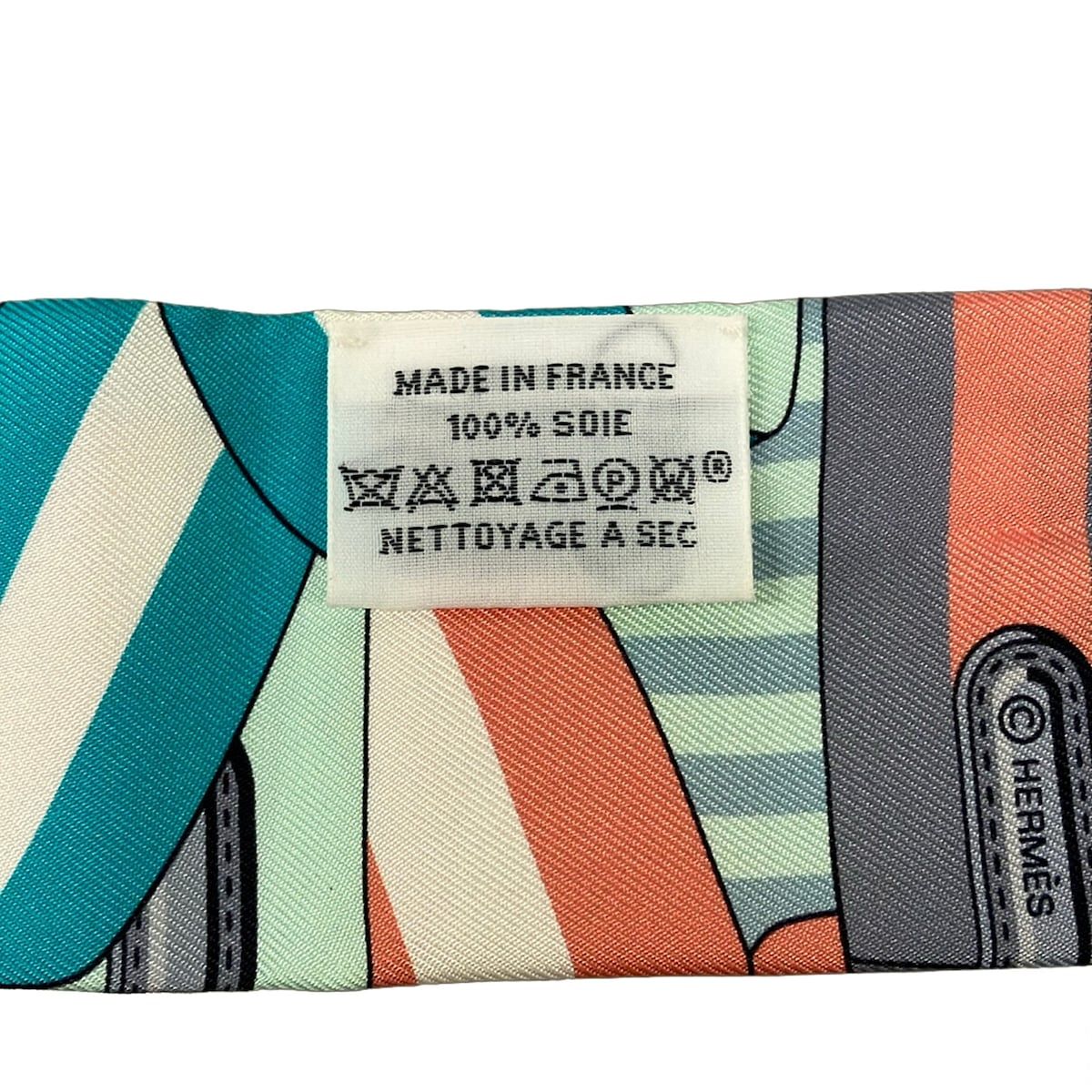 Hermes Scarf Twilly Light Gray Blue Green Multi Ribbon — view 3