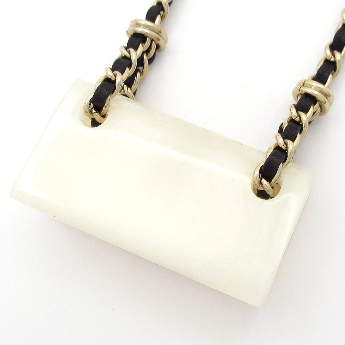 Chanel Necklace Quilted Leather White Gold Black — view 3