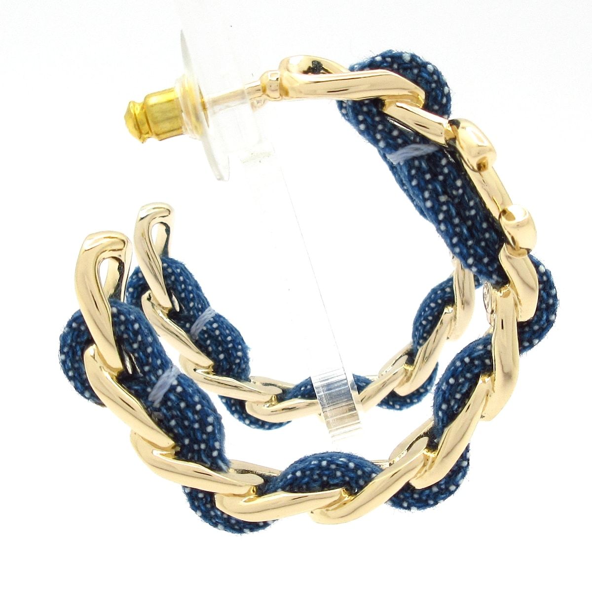 Chanel Earrings CC Logo Gold Blue Hoop — view 2