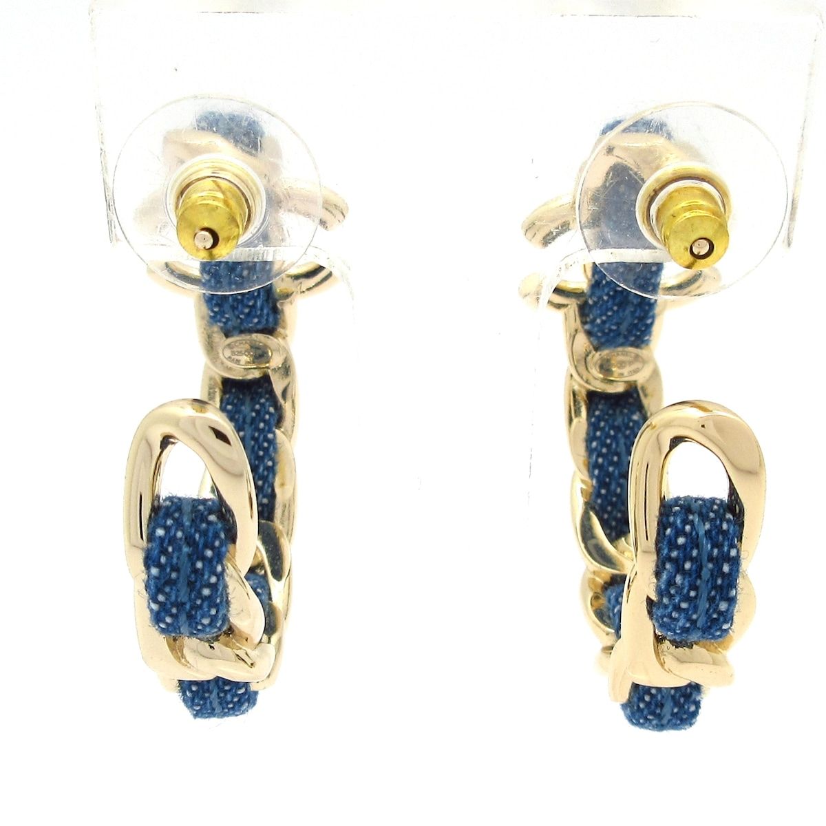 Chanel Earrings CC Logo Gold Blue Hoop — view 3