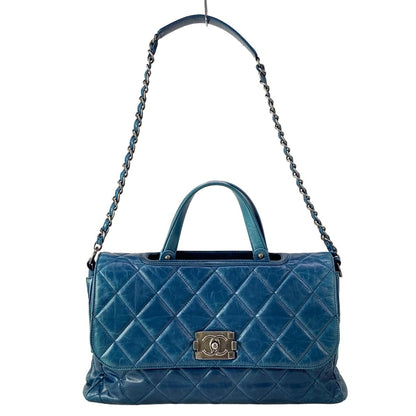 Chanel Shoulder Bag Boy Quilted Blue Vintage Silver