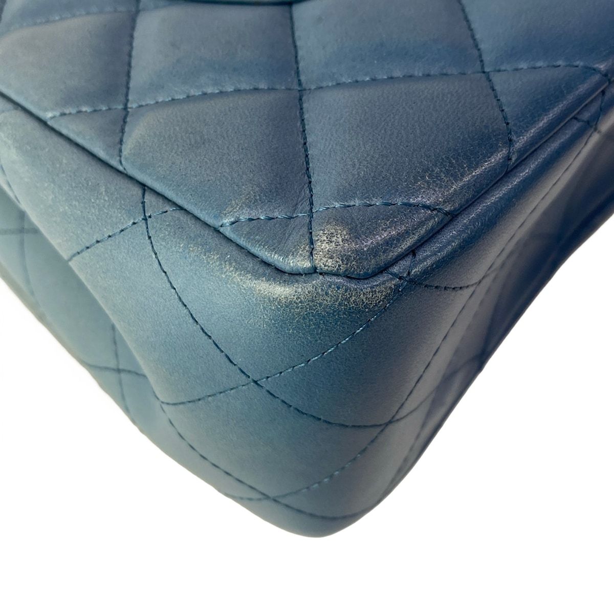 Chanel Shoulder Bag Deca Quilted Blue Silver Chain Lambskin — view 9