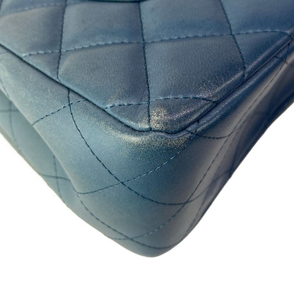 Chanel Shoulder Bag Deca Quilted Blue Silver Chain Lambskin — view 9