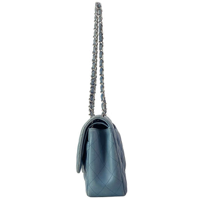 Chanel Shoulder Bag Deca Quilted Blue Silver Chain Lambskin — view 4