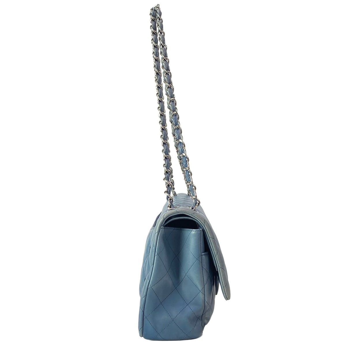 Chanel Shoulder Bag Deca Quilted Blue Silver Chain Lambskin — view 2