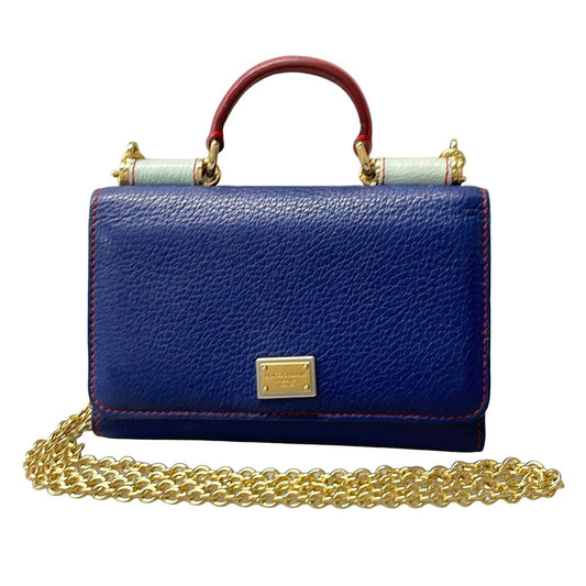 Dolce & Gabbana Mobile Phone Case Navy Gold Von Bag Leather