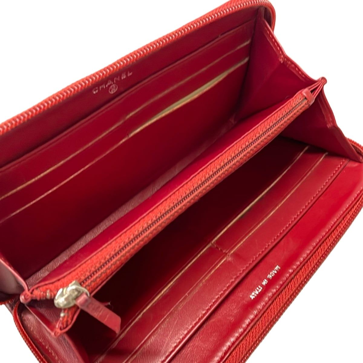 Chanel Wallet Camellia Bordeaux Silver Zip Around Gold Seal Lambskin — view 3
