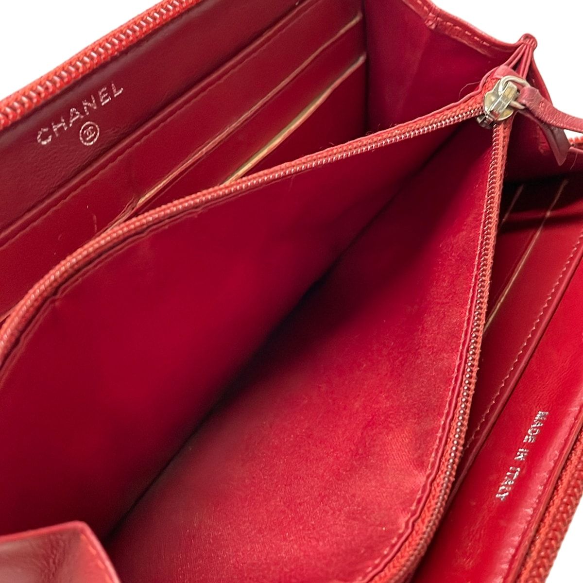 Chanel Wallet Camellia Bordeaux Silver Zip Around Gold Seal Lambskin — view 4